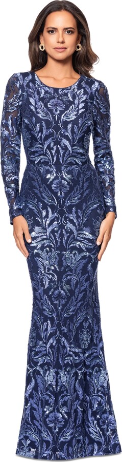 Xscape Evenings Women's Sequinned Embroidered Evening Gown - Periwinkle/Navy