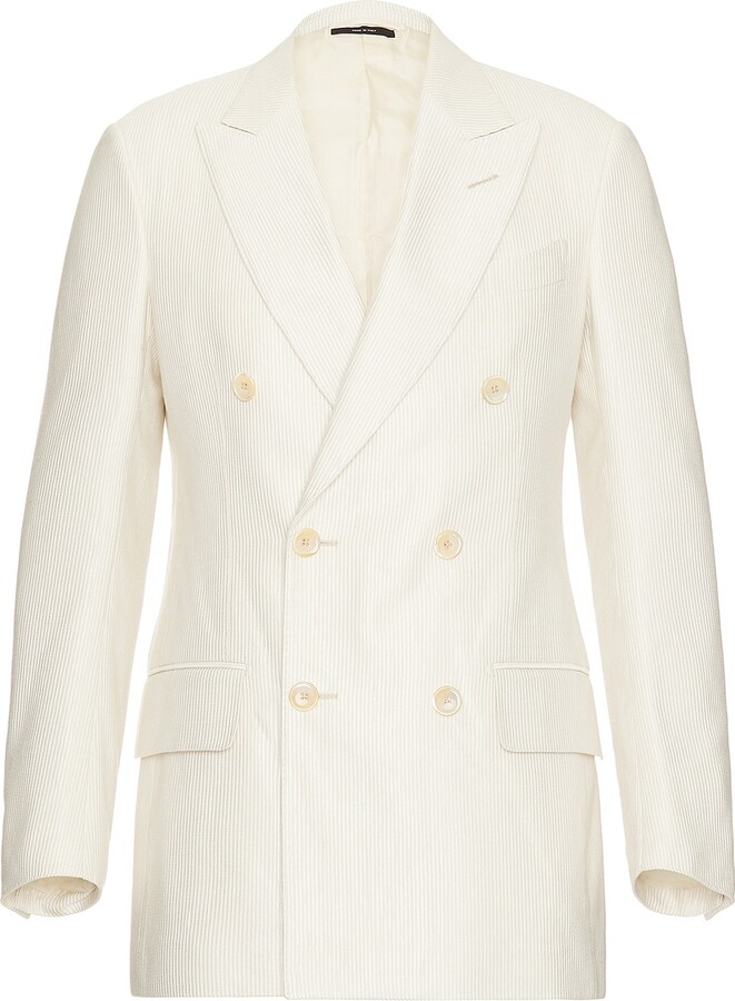 Tom Ford Silk Cotton Cannete Atticus Double Breasted Jacket in Ivory