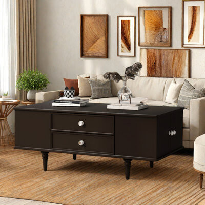 Alcott Hill Coffee Table With Four Drawers And Two Side Hidden Storage Compartments