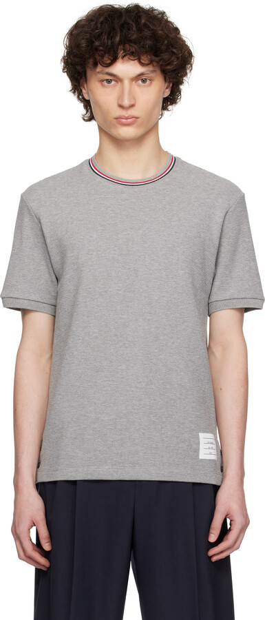 Thom Browne Gray Short Sleeve Rib Cuff T-shirt