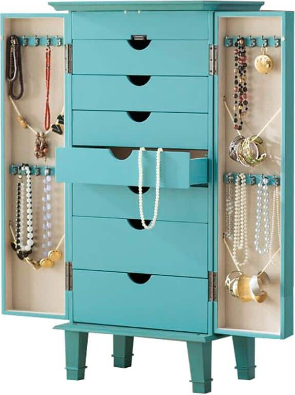 HIVES HONEY Carson Turquoise Jewelry Armoire Locking 40" H x 19" W x 14" D