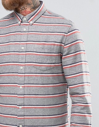 Penfield Hants Horizontal Stripe Shirt Button In Regular Fit Brushed Cotton