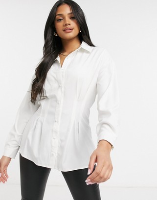 Qed London cinched waist shirt in white - ShopStyle Tops