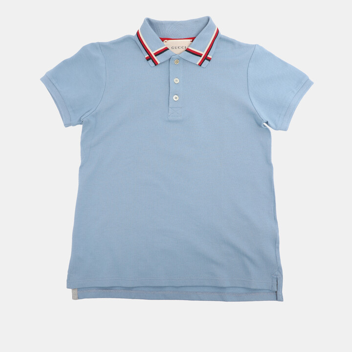 Gucci Powder Blue Web Collar Jersey Polo T-Shirt 8 Yrs