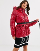 Thumbnail for your product : DKNY sport high shine padded jacket with belt detail and hood