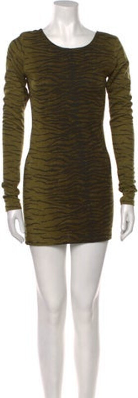 Kenzo Wool Sheath Dress Vintage Green Long Sleeve with Scoop Neck