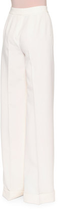 Dolce & Gabbana Pleated-Front Wide-Leg Wool Pants, Ivory