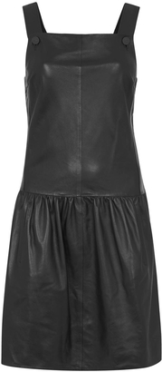 Karl Lagerfeld Paris Malia black leather pinafore dress