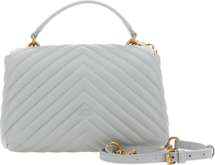 Pinko Grey Shoulder Bag With Adjustable And Removable Shoulder Strap And Love Birds Plaque On The Front In Leather Woman