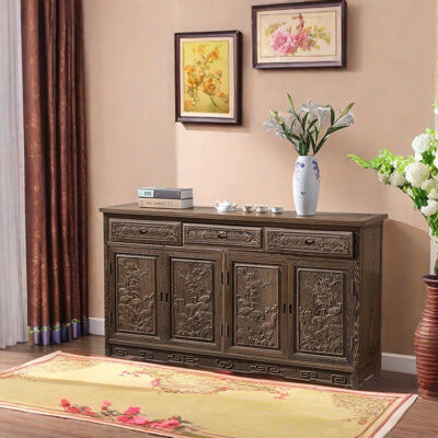 Vivid Space Creation Solid Wood Carved Multi-Functional Sideboard