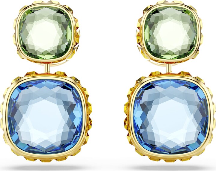 Swarovski Chroma drop earrings Cushion cut Multicolored Gold-tone plated
