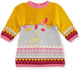 Thumbnail for your product : Catimini Mixed-Knit Deer Sweaterdress, Gray/Multicolor, Size 6M-3