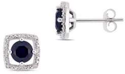 Concerto 10K White Gold Halo Birthstone Stud Earrings with 0.07 TCW Diamond