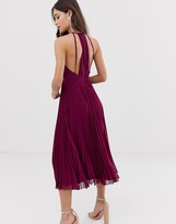 Thumbnail for your product : ASOS Design DESIGN embroidered midi dress with halter neck and pleated skirt-Multi