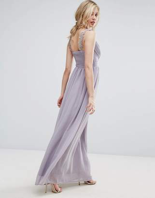 Club L Bridesmaid Pleated Maxi Dress With Crochet Lace Straps