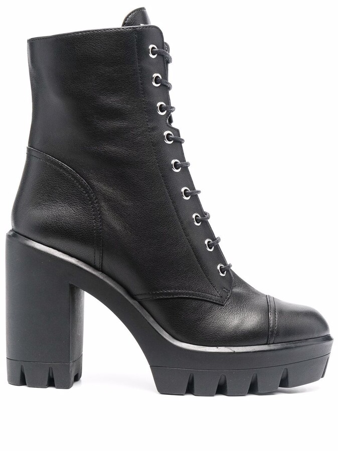 black high heel lace up boots