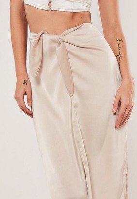 Missguided Tall Champagne Tie Front Midi Skirt