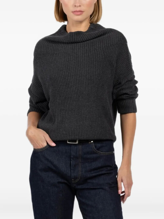 Autumn Cashmere Funnel-Neck Ribbed Sweater