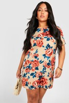 Thumbnail for your product : boohoo Plus Floral Cap Sleeve Shift Dress