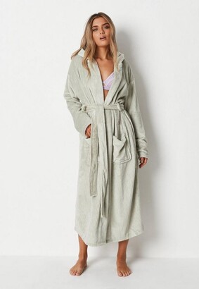 Missguided Sage Stripe Fluffy Long Dressing Gown - ShopStyle Women's Fashion
