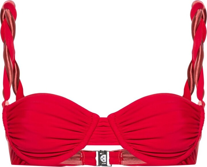 Isa Boulder Red Braid-Detail Bikini Top