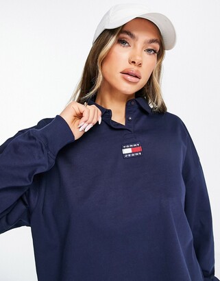 Tommy Jeans flag logo polo shirt in navy