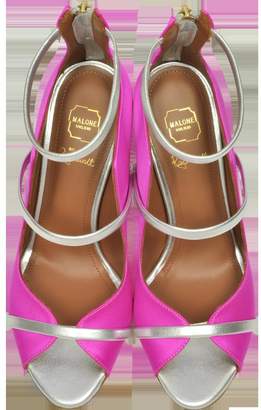 Malone Souliers Mika 85 Fuchsia Satin and Metallic Leather High Heel Sandals
