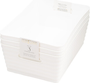 Set Of 3 Ribbed Plastic Bins