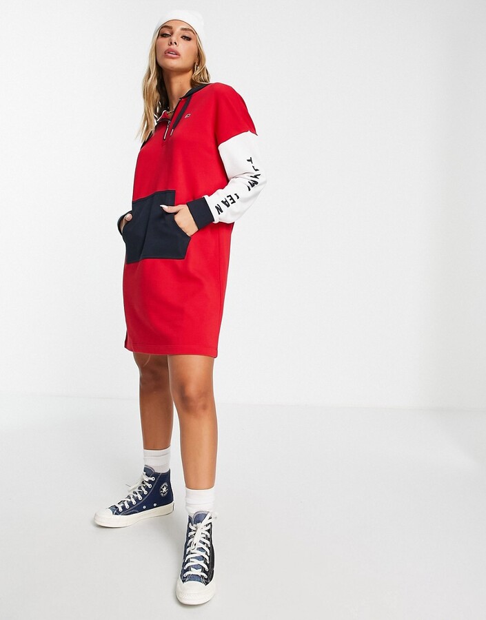 Tommy Jeans color block hoodie dress in red - ShopStyle