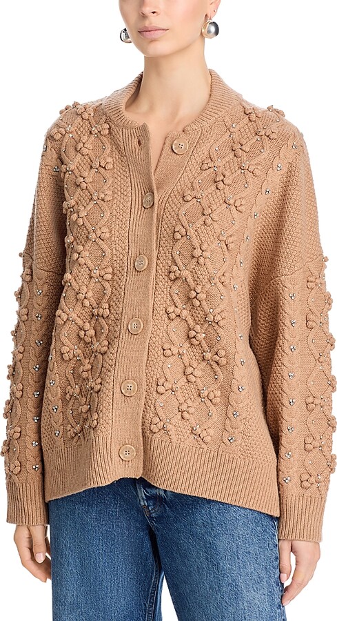 Essentiel Antwerp Cable Knit Cardigan with Rhinestone Embellishments