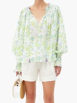 Thumbnail for your product : Thierry Colson Vladia Floral-print Cotton-voile Blouse - Green Blue Print
