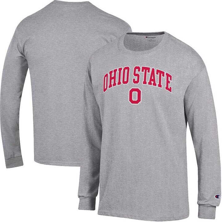 Men's Champion Heather Gray Ohio State Buckeyes Arch Over Logo 2-Hit Long Sleeve T-Shirt