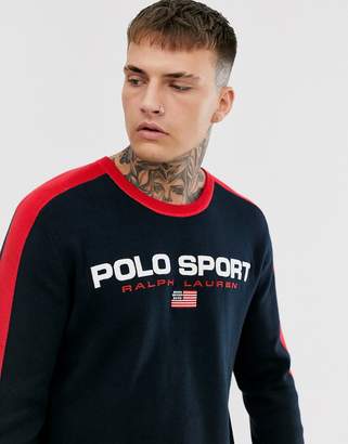 Polo Ralph Lauren Ralph Lauren Sport Capsule chest logo contrast taping & trim sweatshirt in navy/red