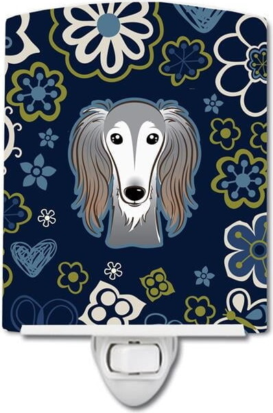 Caroline's Treasures BB5080CNL Blue Flowers Saluki Ceramic Night Light, 6x4x3", multicolor