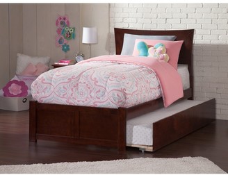 Atlantic Furniture Metro Twin Platform Bed with Flat Panel Foot Board and Twin Size Urban Trundle Bed in Walnut