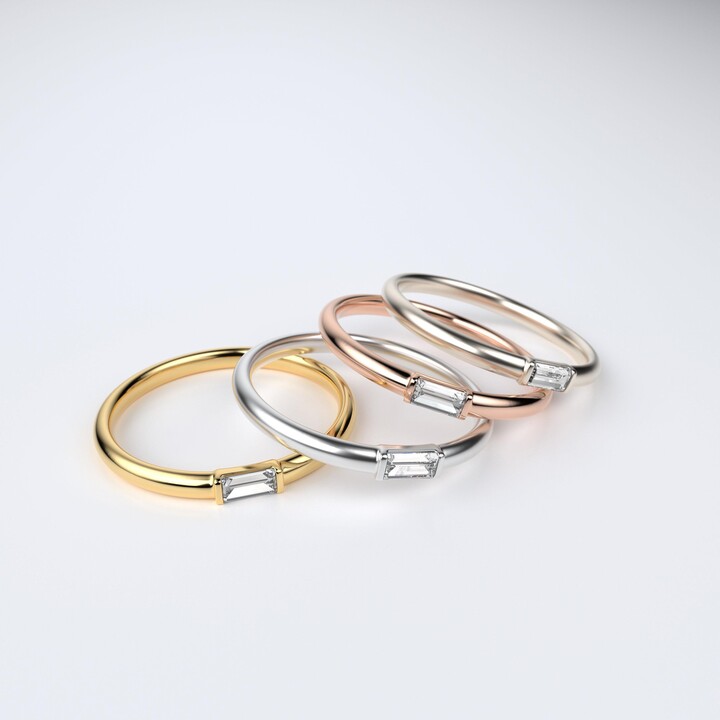 Etsy 10K Solid Gold Baguette Stone Moissanite Stackable Midi Wedding Ring Band Yellow Rose White Champagne