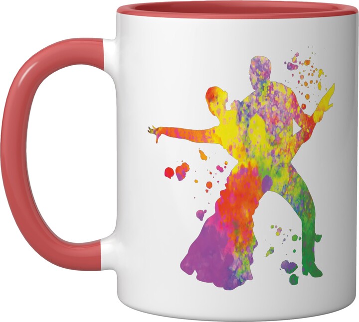 Samba Latin Dance Class Merchandise Latin Dancing Couple Watercolor Rumba Dancer Ceramic Mug, Red/White
