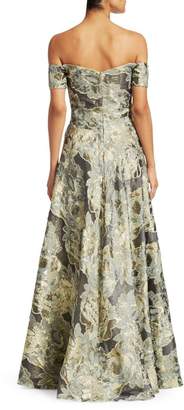 Rene Ruiz Collection Tiered Fil Coupe Embellished Off-The-Shoulder Gown
