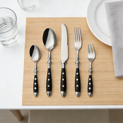 Rosdorf Park 20-Piece Vintage Flatware Set With Black Bakelite Handles - Stainless Steel Silverware Service For 4 Dishwasher Safe For Everyday And Special Occasio