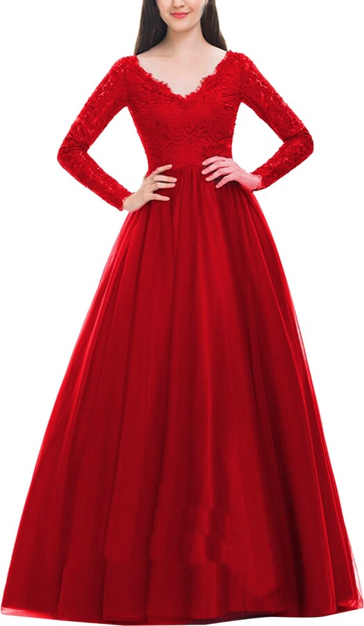 Generic Women's Long Sleeve Heavy Beaded Prom Dress Long Evening Dress