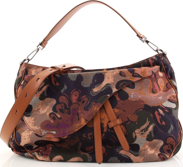 Dior Dark Pink/White Printed Canvas and Patent Leather Saddle Bag
