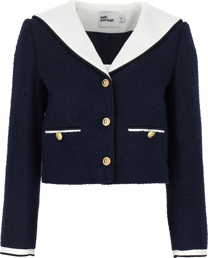 Self-Portrait 'navy Boucle Contrast Collar' Blazer