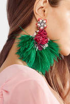 Thumbnail for your product : Ranjana Khan Swan Feather, Mother-of-pearl And Crystal Clip Earrings - Green