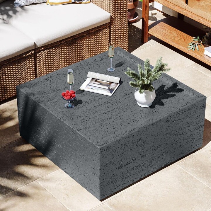 UPHA 28 in. Outdoor Square Magnesium Oxide Coffee Table in Dark Gray
