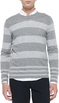 Thumbnail for your product : Vince Long-Sleeve Crewneck Striped Wool-Cashmere Sweater, Gray