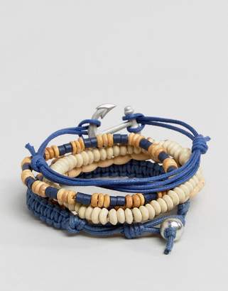ASOS Leather And Beaded Bracelet Pack In Blue