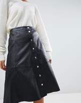 Thumbnail for your product : Selected A-Line Button Through Leather Skirt