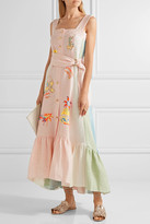 Thumbnail for your product : Peter Pilotto Embroidered Paneled Linen Maxi Dress - Pastel pink