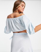 Thumbnail for your product : South Beach blue tie dye bardot crop top with wrap skirt