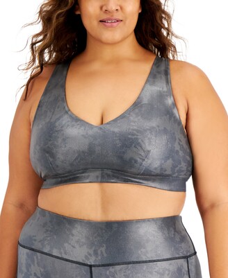 Id Ideology Plus Size Foiled Strappy Low-Impact Sports Bra, Created for Macy's